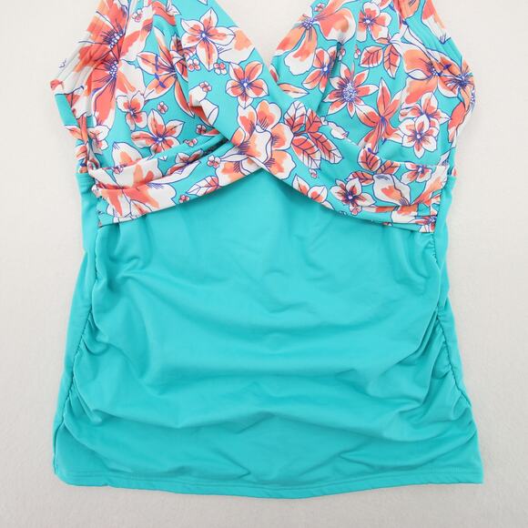 Lands End Tankini Top Blue Coral Floral Twist Front Ruched Built In Bra Size 2 - Picture 3 of 8